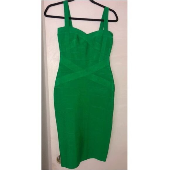 TOXIC ENVY BOUTIQUE-- WOMENS GREEN THICK STRETCHY MIDI BANDAGE DRESS SIZE LARGE - Picture 5 of 9